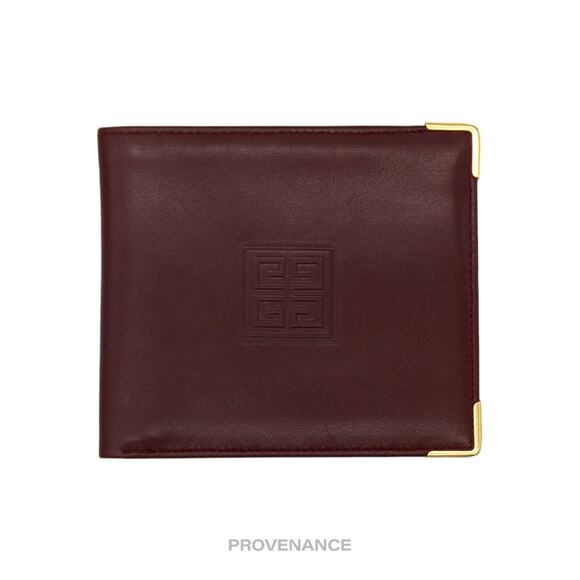 🔴 Givenchy Logo Bifold Wallet - Burgundy Leather - Picture 1 of 7